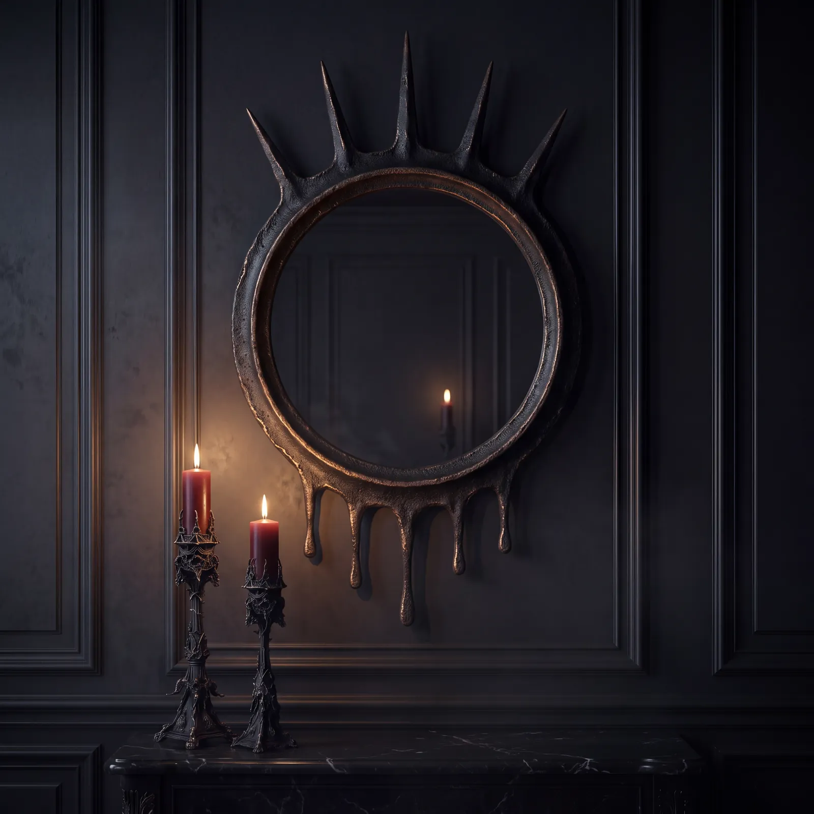 A version of the crown mirror with dripping spikes below