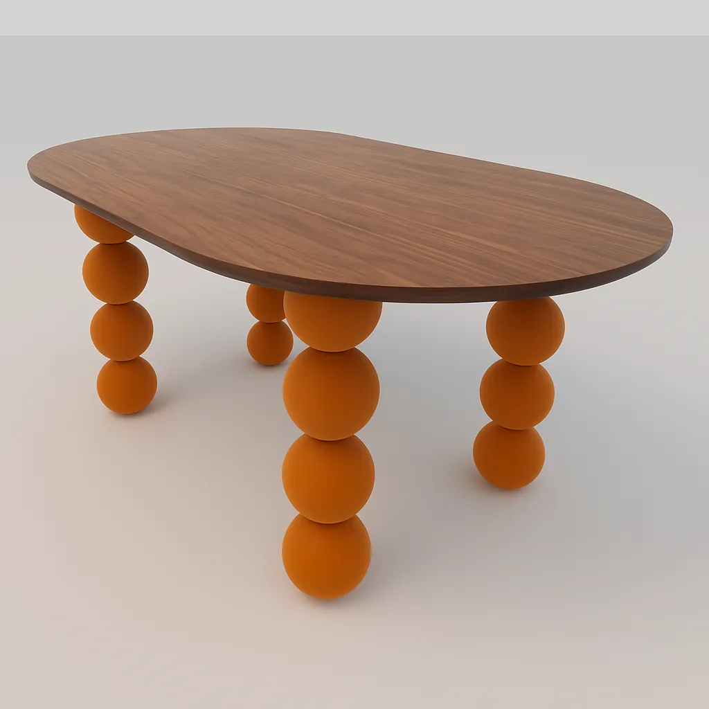 The velvet Orbital dinette table seen from low down