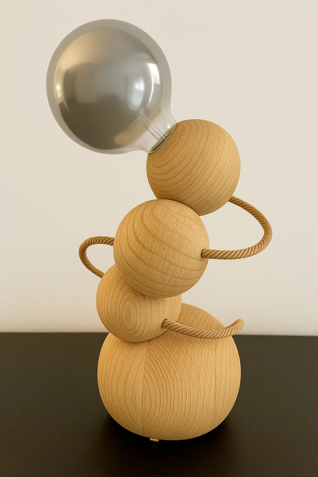 The Orbital lamp from the side, braided cord between the spheres