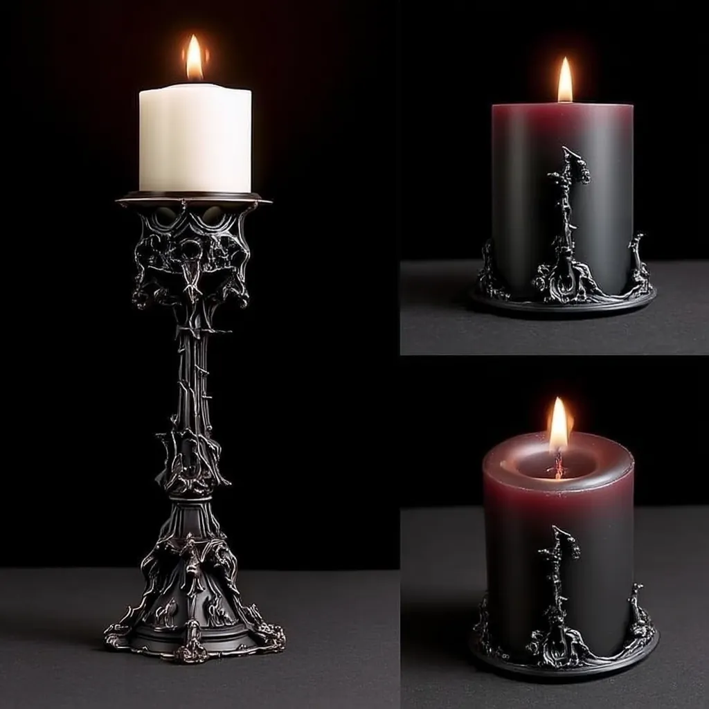The Sankktum candlestick and two pillar holders on black